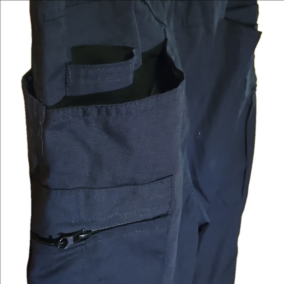 W "Multi-Bag" Unisex Black Ripstop Stretch Waist Tactical Cargo Pants Size L - Picture 9 of 16